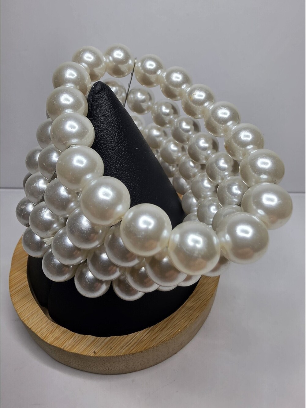 Vintage Faux Pearl Multi Strand Memory Wire Coil Wrap Bracelet